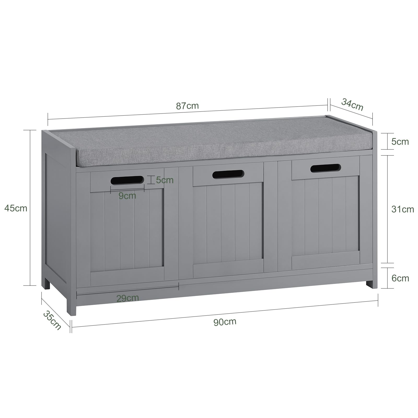 SoBuy Panca Scarpiera da Ingresso con Seduta - Cassapanca Contenitore - Cassetto e 2 Armadietti per Corridoio e Camera - Mobile Ingresso Salvaspazio Grigio 90x45x35cm 120kg FSR80-SG