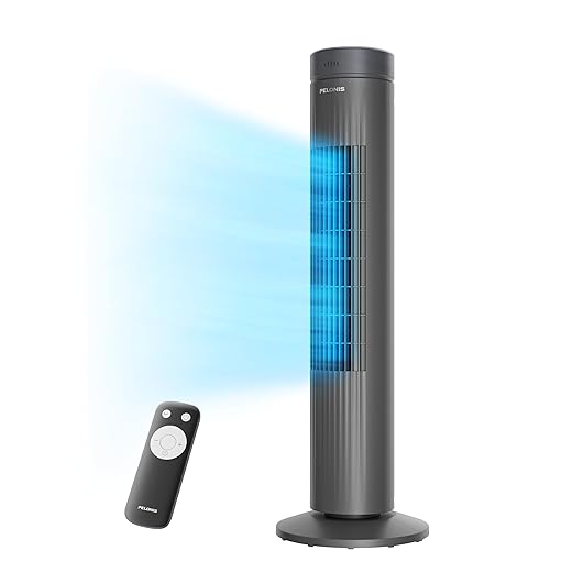 Pelonis 30-Inch Oscillating Tower Fan for Bedroom – 3 Speed, 37dB Quiet Tower Fan with Remote Control and 7-Hour Timer – ETL Certified, Grey
