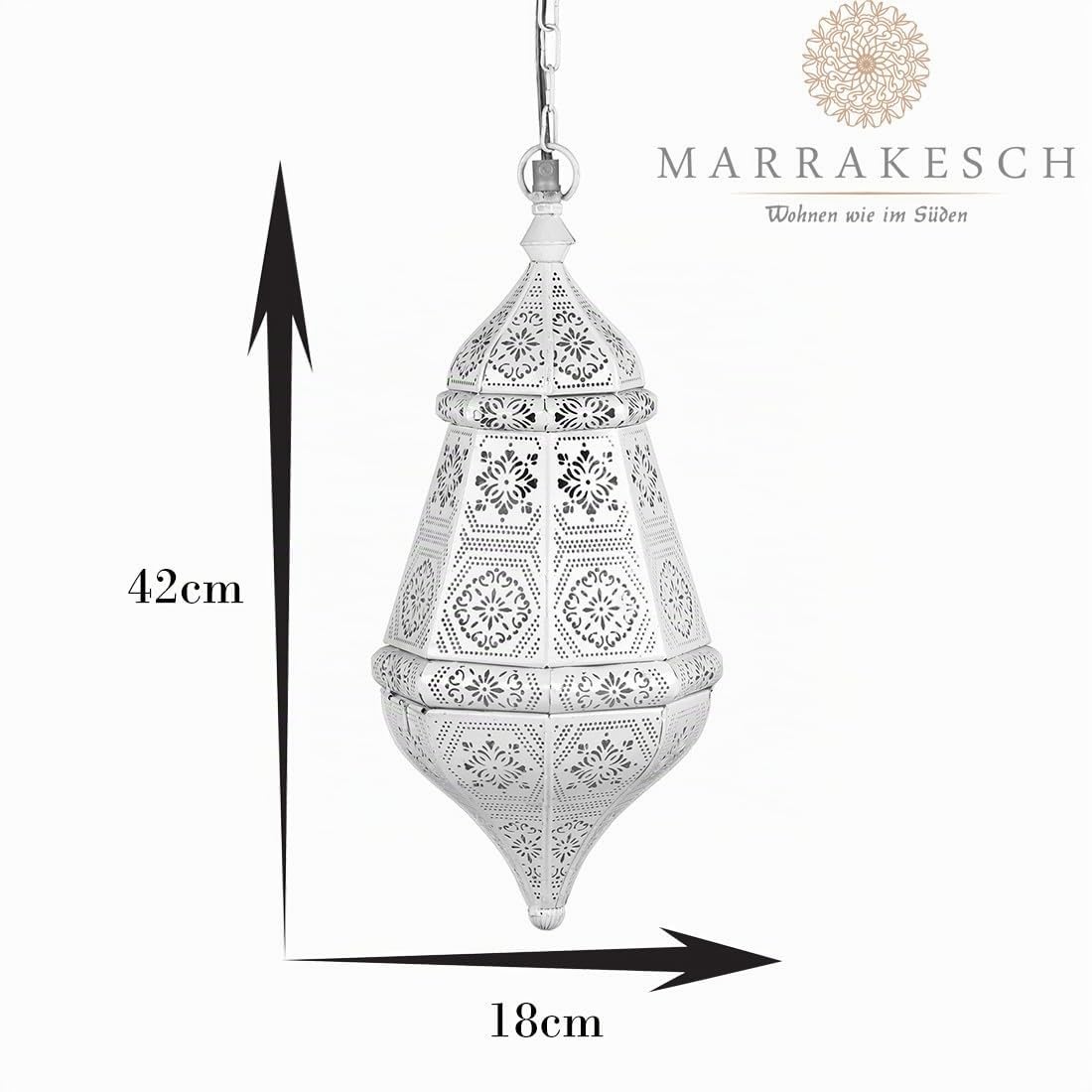 Orientalische Pendelleuchte Salma aus Metall in Weiß 40 cm Wohndeko