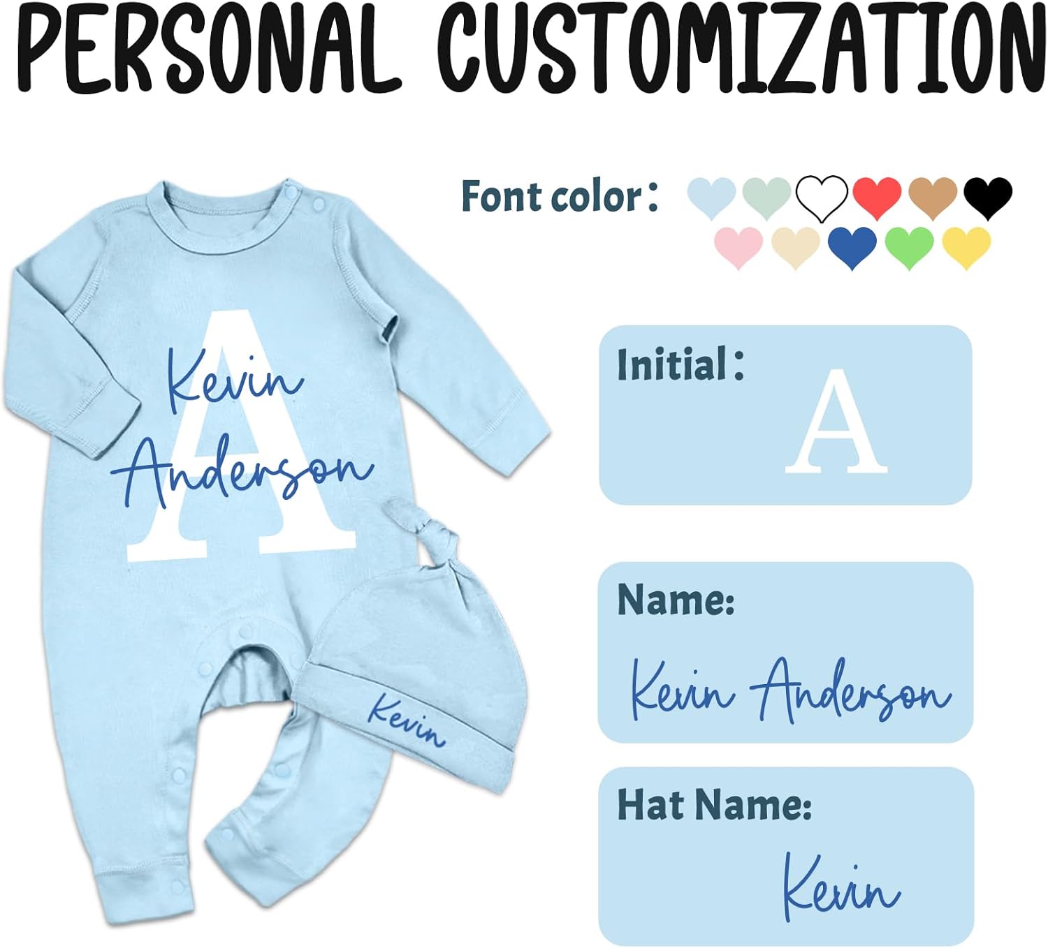 Personalized Baby Clothes Custom Name Newborn Coming Home Outfit & Hat Set for Boy Girl 0-6 Months Customized Gifts - Image 3