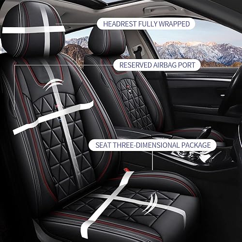 Miniatura 4 de 2 fundas de asiento delantero de automóvil, de piel sintética, ajuste universal para la mayoría de sedanes, SUV, camiones y camionetas, cojín de