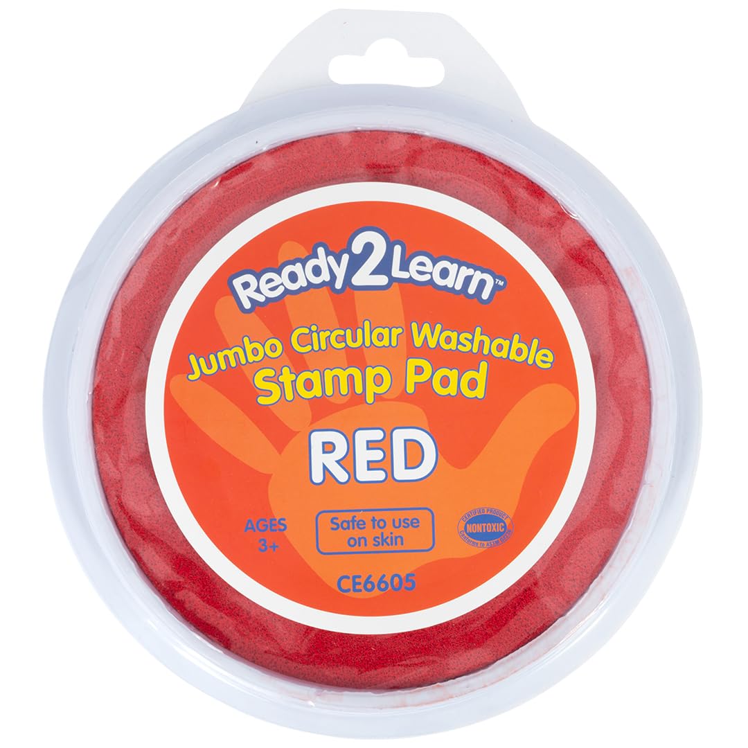 READY 2 LEARN Jumbo Circular Washable Stamp Pad - Red - 5.75" dia. - Non-Toxic - Fade Resistant - Ideal Size for Handprints and Footprints