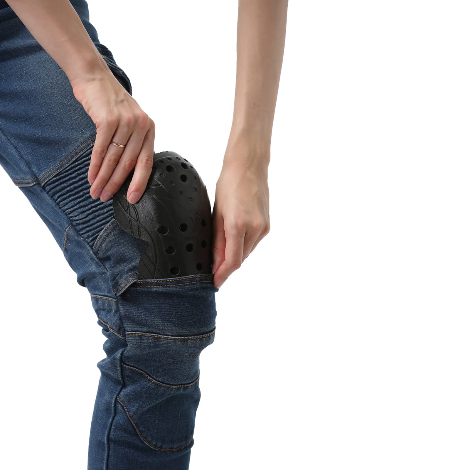 Donna Moto Biker Jeans, Pantaloni da Moto, Pantaloni Anticaduta Biker Motociclista Pantalone Moto Jeans Stretch con 2 Protezioni Ginocchia E 2 Protettori Anca