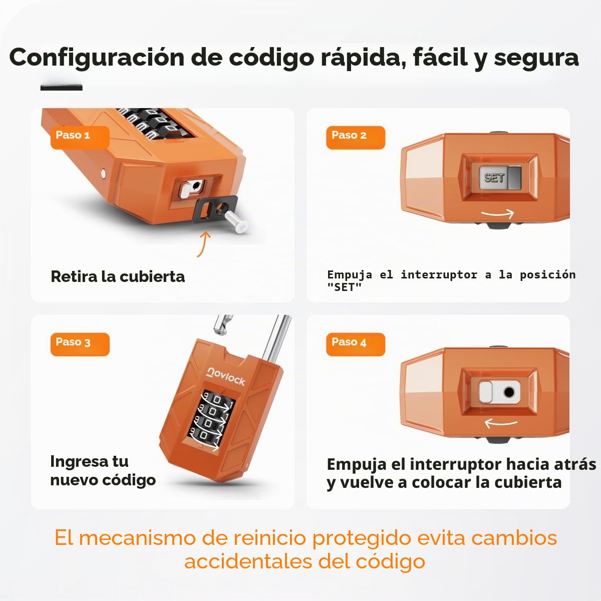 Candado de combinación de 4 dígitos – resistente y seguro – arco de acero templado de 7 mm – para taquillas, armarios, portones, vallas y cobertizos – 1 unidad, naranja