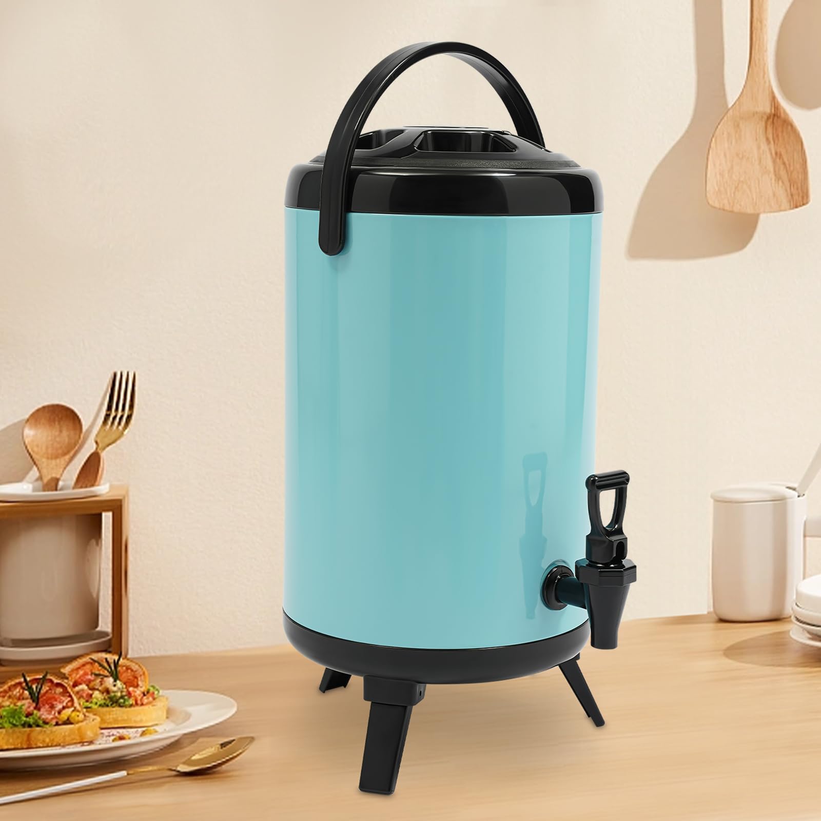 Stainless Steel Insulated Beverage Dispenser 2.64gal, Hot Drink Dispenser with Spout, 8L Cold and Hot Drink Dispenser for Parties, Blue