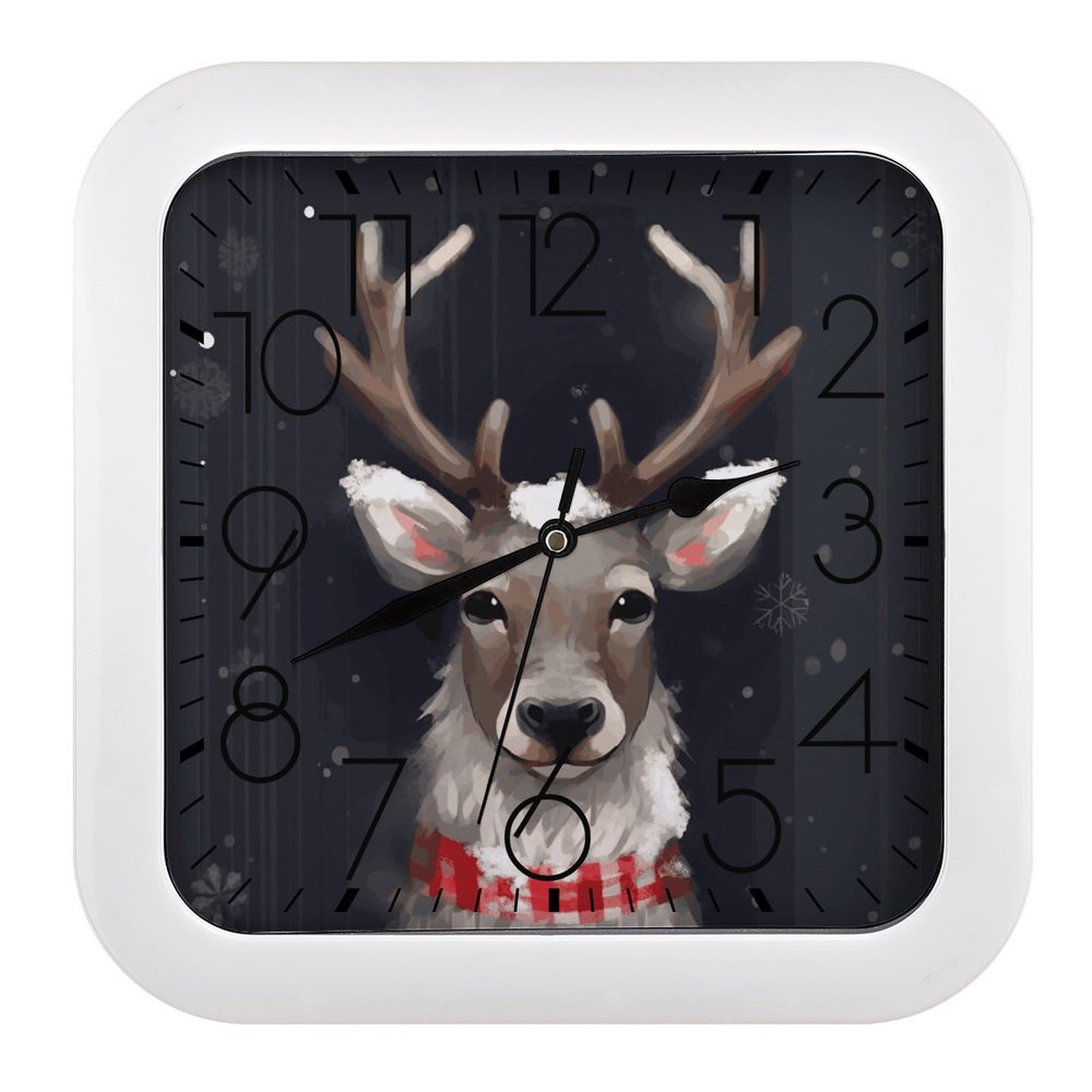 LDGSUPH Reindeer Wall Clock Silent Non-Ticking Modern Clock Personalized Vintage Square Clocks for Travel Office Kitchen Home Decorative Clocks 10.2 Inch