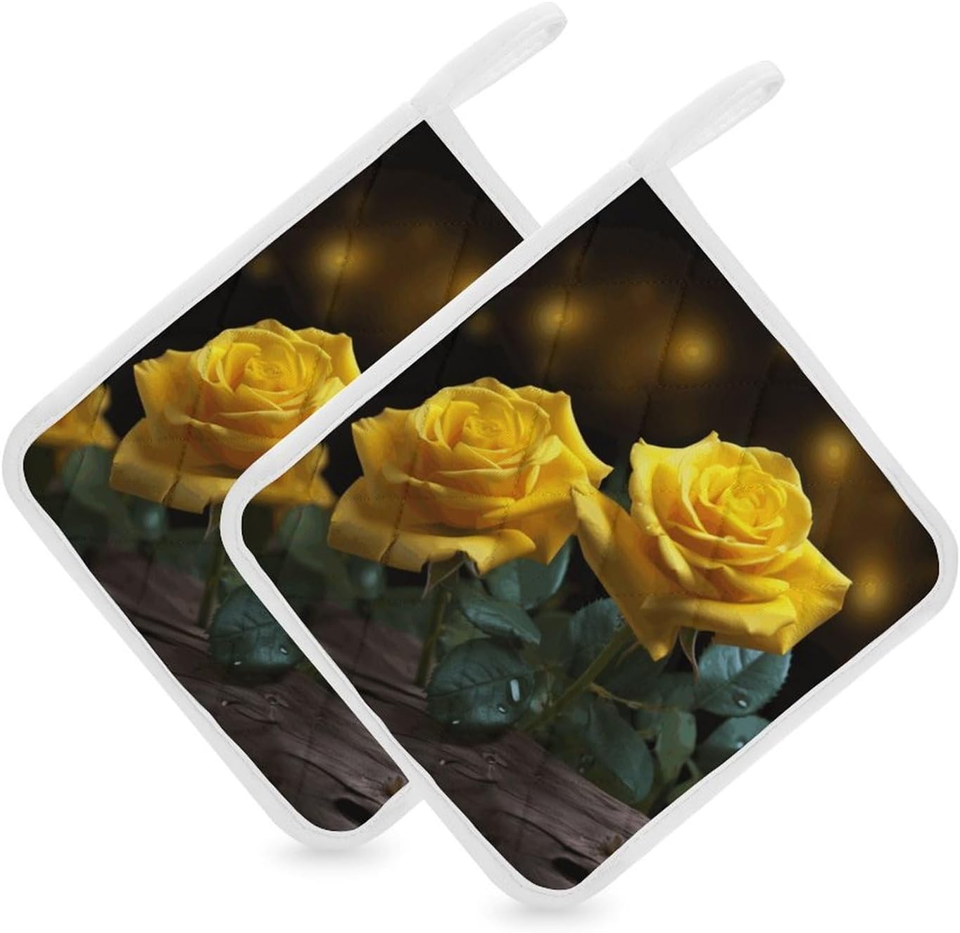 Beautiful Yellow Roses Polyester Heat Resistant Pot Pad Non Slip Anti Scald Hot Dish Mat Reusable Table Protector for Kitchen Hot Pot Mat Wear Resistant Heat Proof Table Pad for Countertop Dining Room