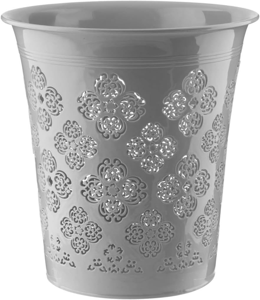 HOMESHOPA 8 Litre Grey Floral Cut-Out Waste Paper Bin – Decorative Lightweight Tapered Rubbish Bin for Bedroom, Office, Bathroom & Home Use