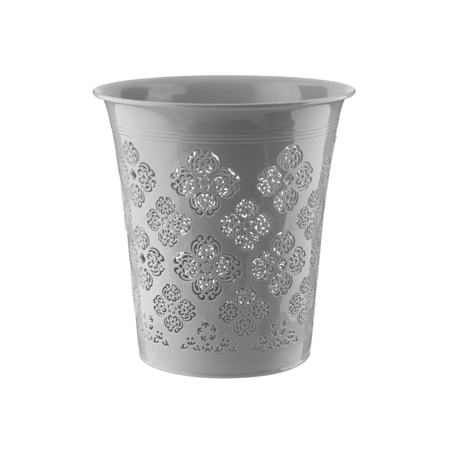 HOMESHOPA 8 Litre Grey Floral Cut-Out Waste Paper Bin – Decorative Lightweight Tapered Rubbish Bin for Bedroom, Office, Bathroom & Home Use — image 1