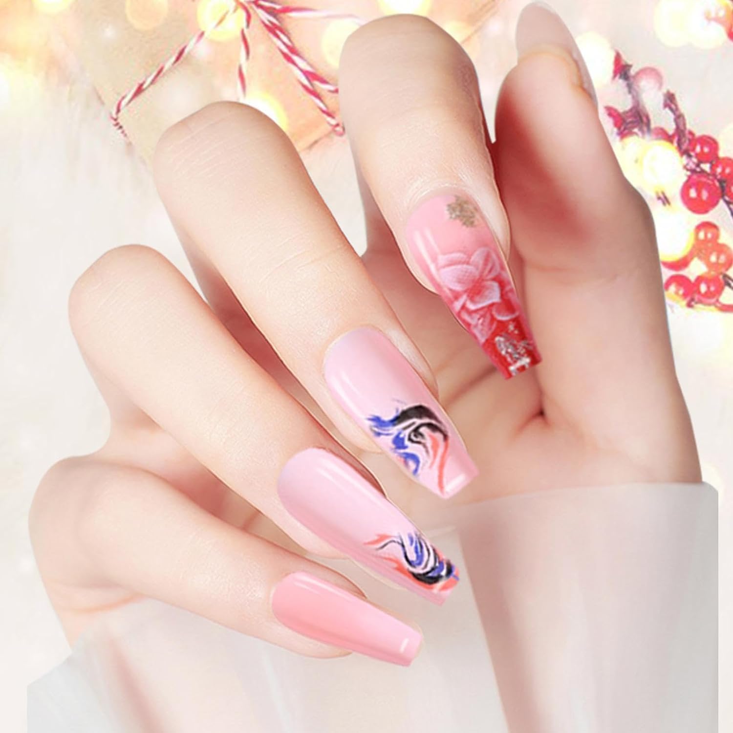 Amazon.co.jp: 24個 付け爪 ネイルチップ 長い ネイルチップ フレンチ