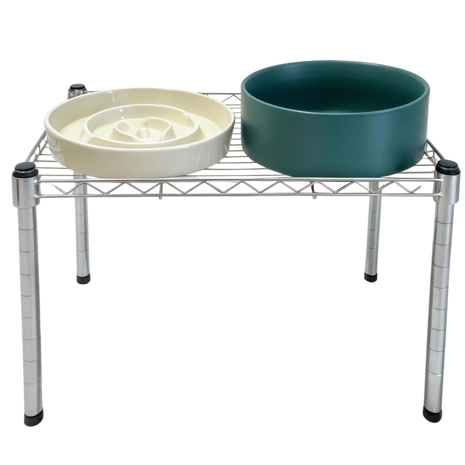 Lot de 2 gamelles surélevées en céramique pour chien de race moyenne, gamelle en céramique de 2 à 2,5 tasses avec support réglable surélevé de 17,8 cm de hauteur, bol d'alimentation lente pour réduire