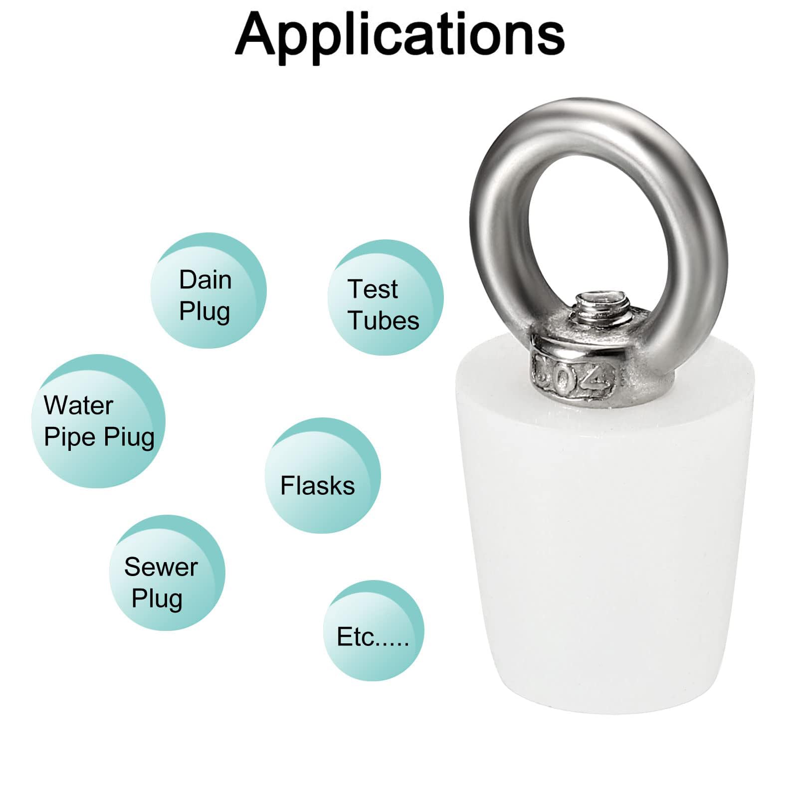 TA-VIGOR 2Pcs Rubber Tapered Plug, 17mm to 23mm Solid Bathtub Bungs Stopper with Ring - Image 4