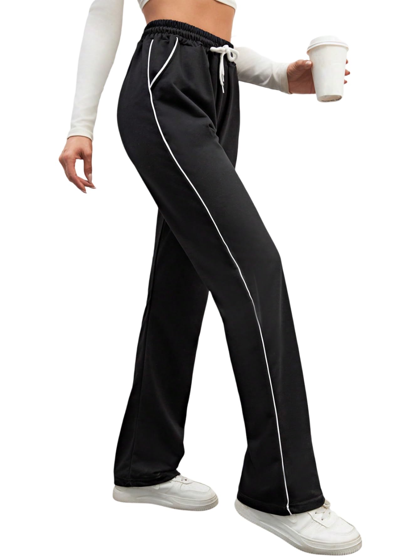 Womens Polyester Blend Striped Track Pant | Casual Loose Fit High Rise Track Pant for Women-image-43
