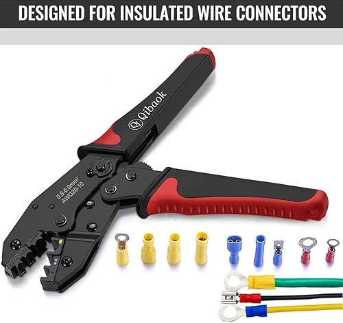 Miniatura 2 de Herramienta crimpadora de cables Qibaok Ratcheting Conectores de terminales de alambre aislado Herramienta de prensado para AWG22-10