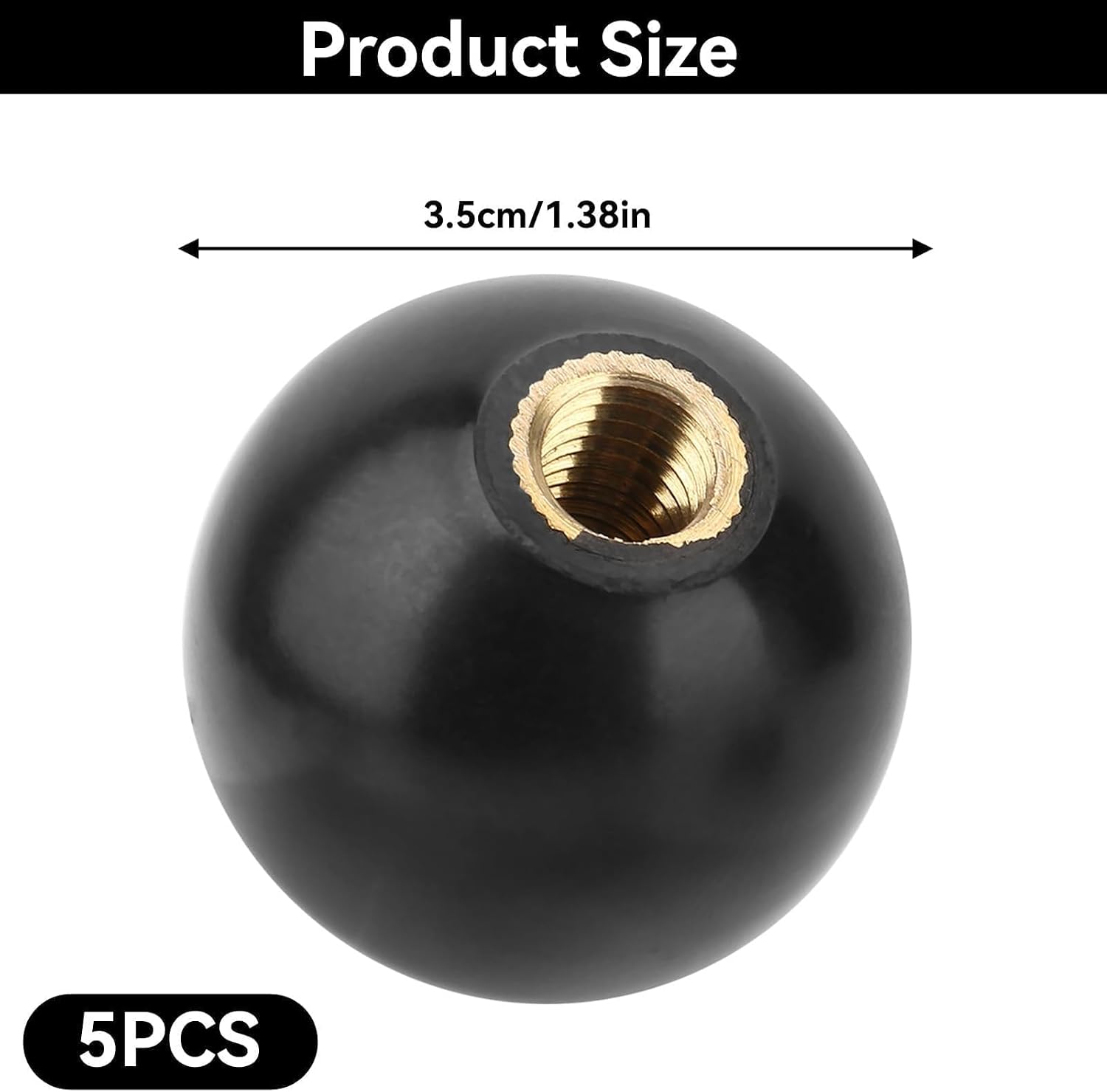HERCHR M10 Female Threaded Ball Knobs, 5Pcs 1.38'' Dia Plastic Round Lever Handle Universal for Lathe Tractor Machine Operation Ball Handles Knobs Replacement(Black)
