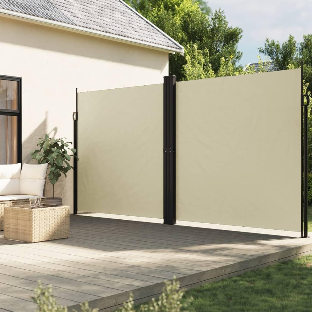 Seitenmarkise ausziehbar & Blickdicht Sichtschutzwand & Windschutz mit Aufrollautomatik Sonnenschutz für Balkon & Terrasse-Creme-220 x 1000 cm