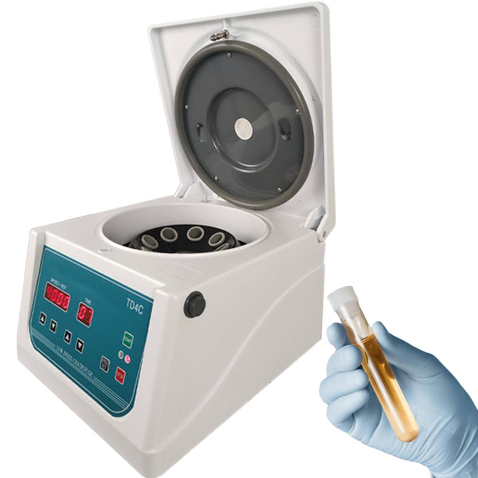 Mini-Zentrifuge, Tischzentrifuge, Geschwindigkeit 4000 U/min, programmierbar mit 8-Röhrchen-Rotor für 15-ml-Röhrchen, Tischzentrifuge mit zeitgesteuertem und kontinuierlichem Betrieb