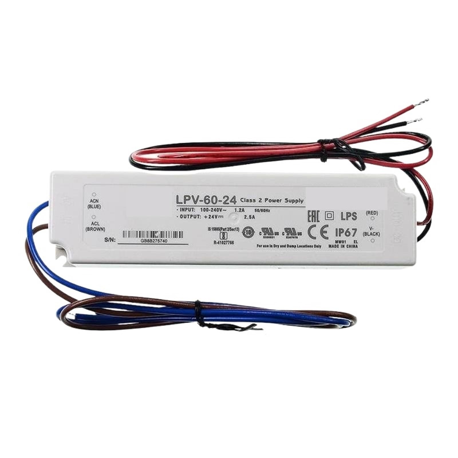 Alimentation LPV-60-12 entièrement encapsulée et étanche pour une durabilité maximale