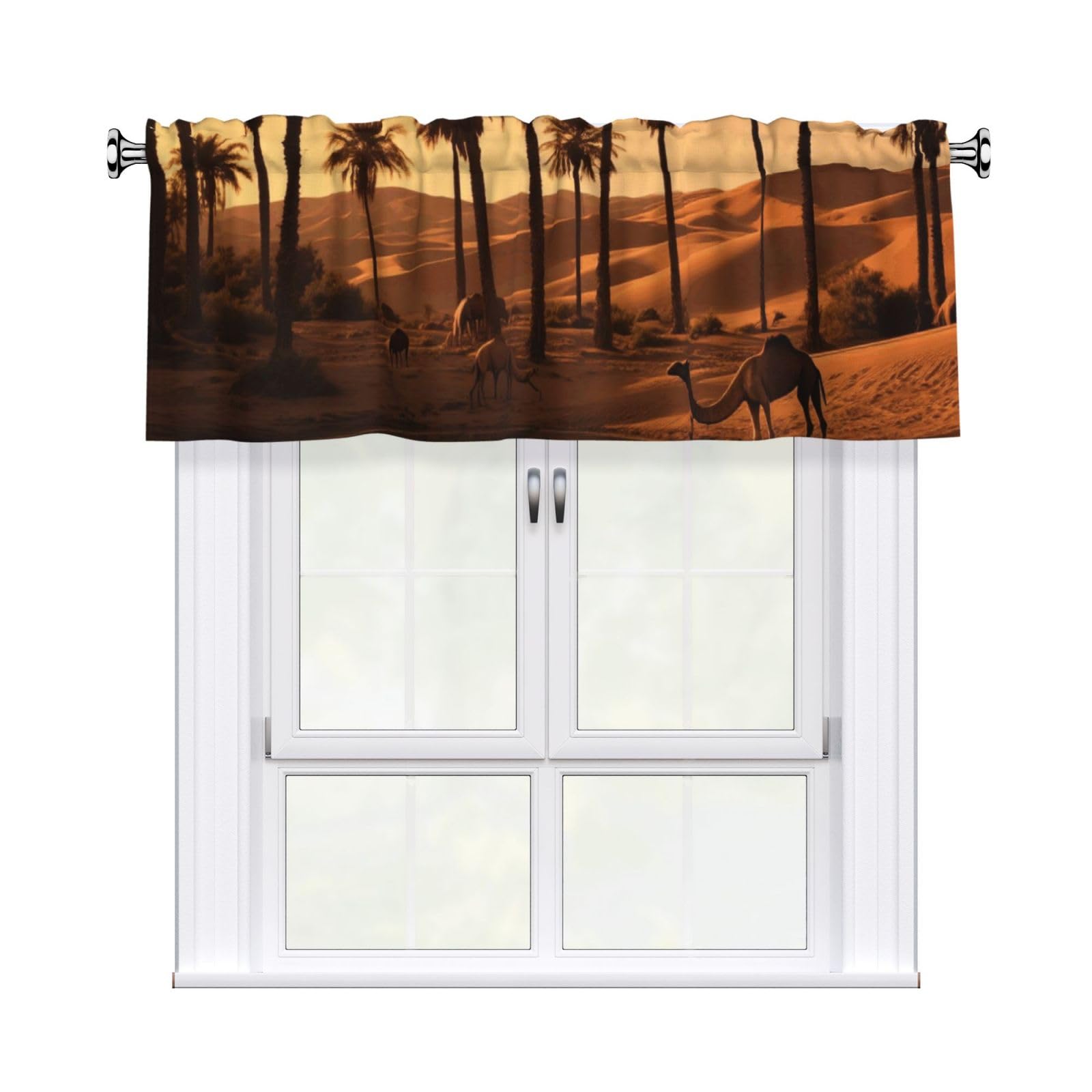 FekiLoot Plam Tree and Sunset Curtain Valance for Windows, Kitchen Window Valances Rod Pocket Window Treatments Short Curtains Drapes for Bathroom Bedroom Cafe Decor 54x18inch 1 Panel