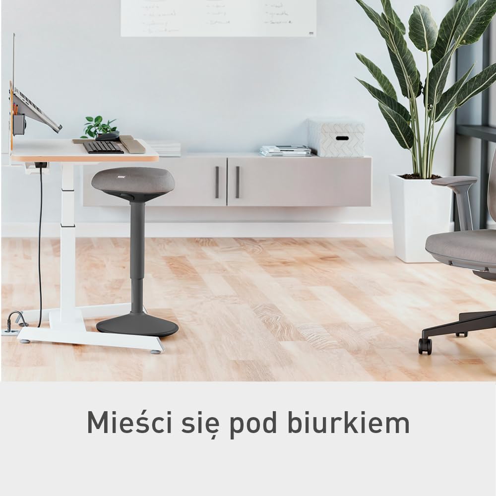 Stołek Leitz Ergo Active z Unikalną Komfortową Poduszką z Pianki o Podwójnej Gęstości, Regulowana Wysokość od 57 do 82cm, Siedzisko w 100% z Recyklingu, Udźwig 110kg, Seria Ergo, Ciemnoszary, 65450089