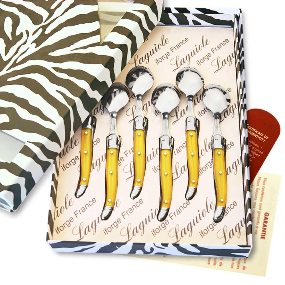 Coffret de 6 Cuillères à café laguiole de couleur jaune