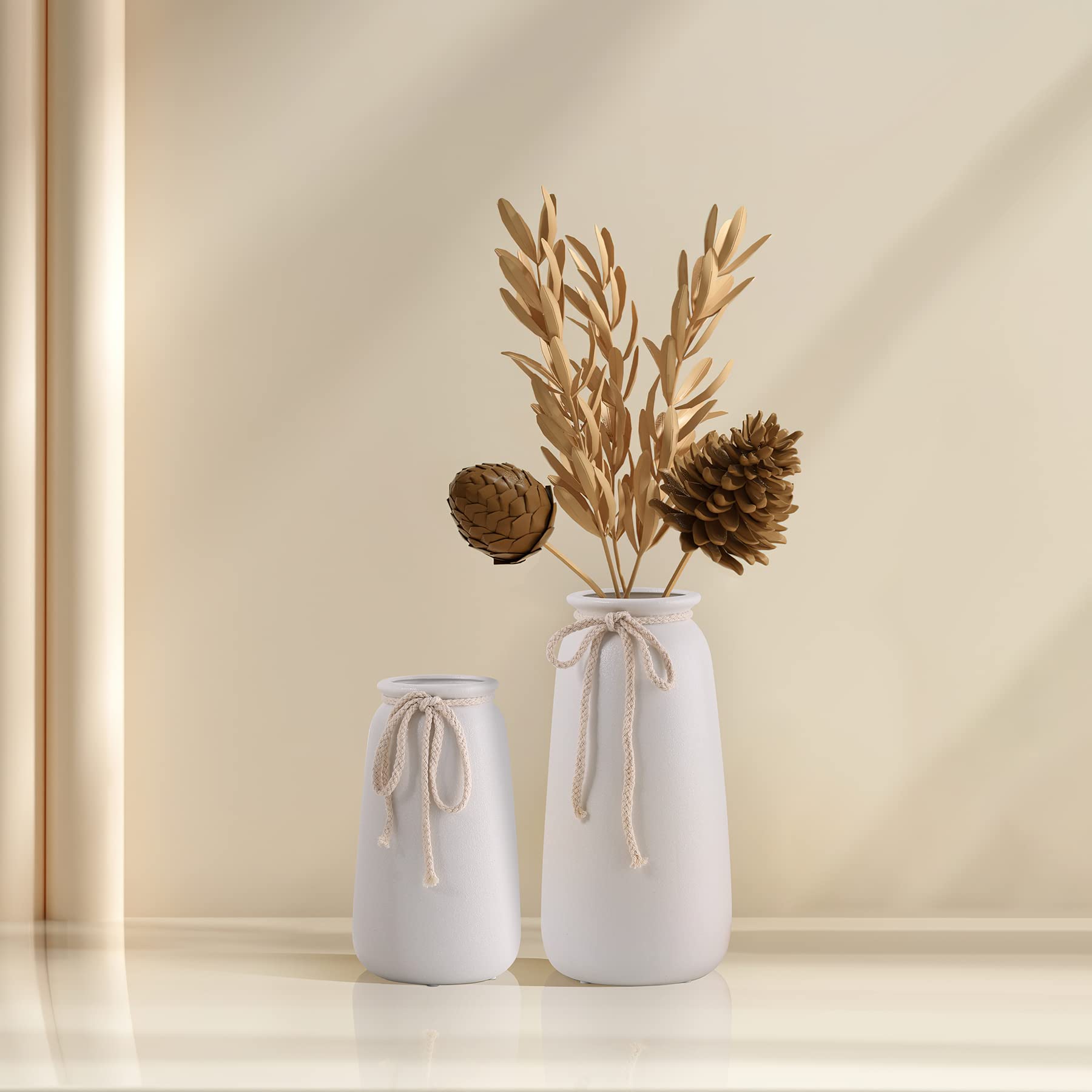 Weiße Keramikvase 16 Cm Hoch – Minimalistisches Design Für Pampasgras, Blumen & Deko, Tischvase Für Wohnzimmer, Esstisch Oder Regal