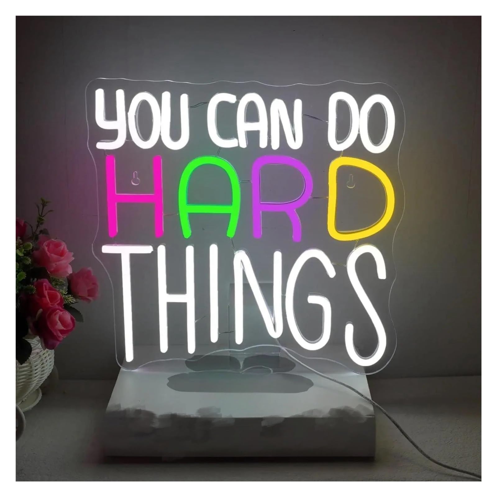 LEMST Signs Lamp You Can Do Hard Things Neon Sign Letter Neon Light Dimmable for Bedroom Bookstore Classroom Club Party 31x33cm