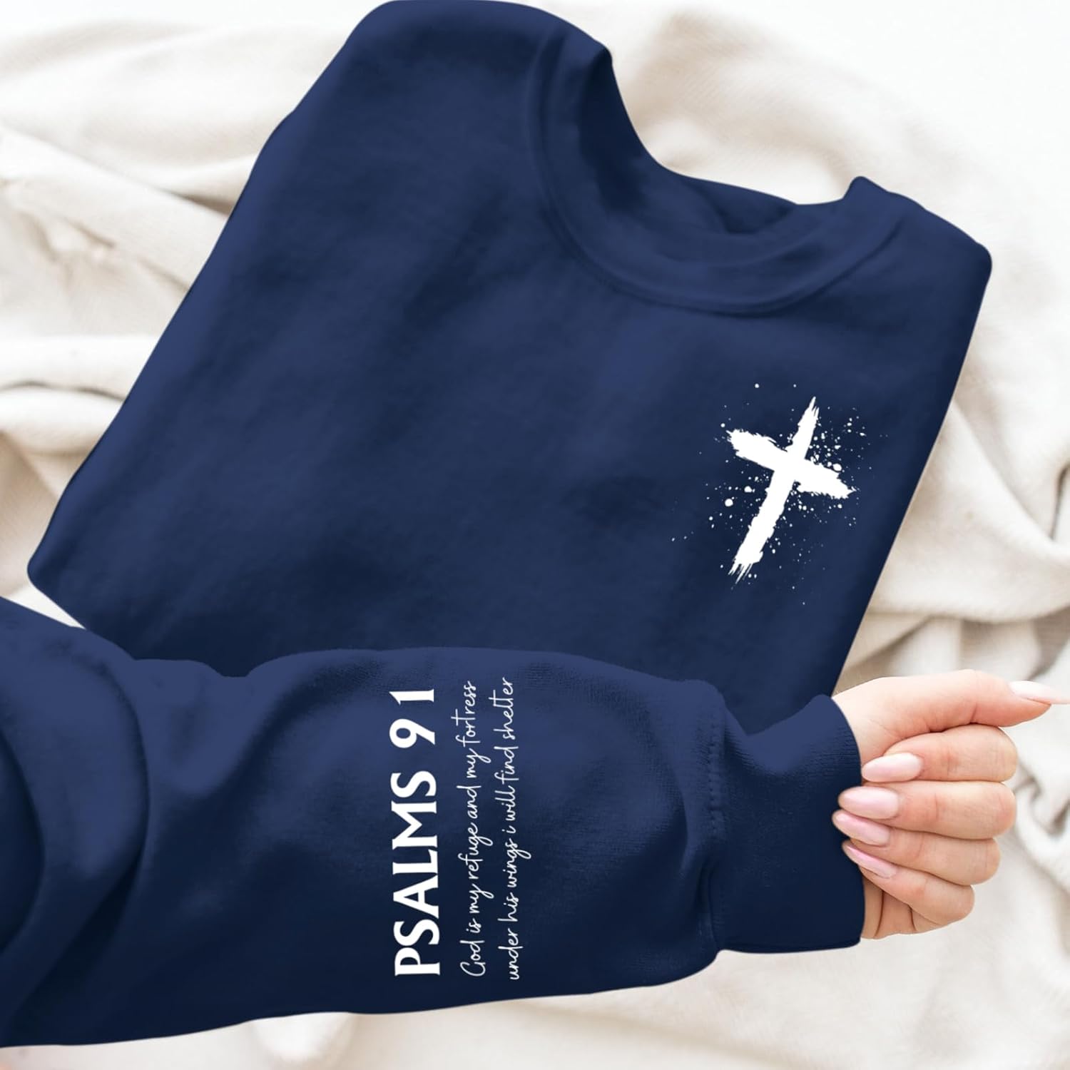 Women Christian Sweatshirt Psalms 91 Jesus Hoodie Religious Faith God Shirt Bible Verse Inspirational Pullover Tops - Image 2