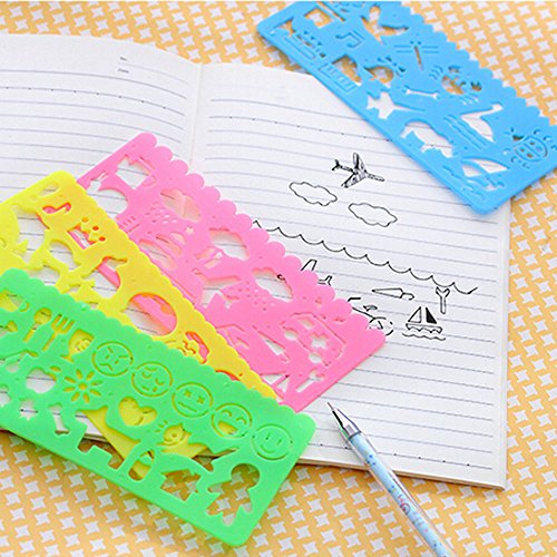 gazechimp 4pcs Artigos De Papelaria Doces Cor Desenho Réguas Modelo Material De Pintura De Escritóri