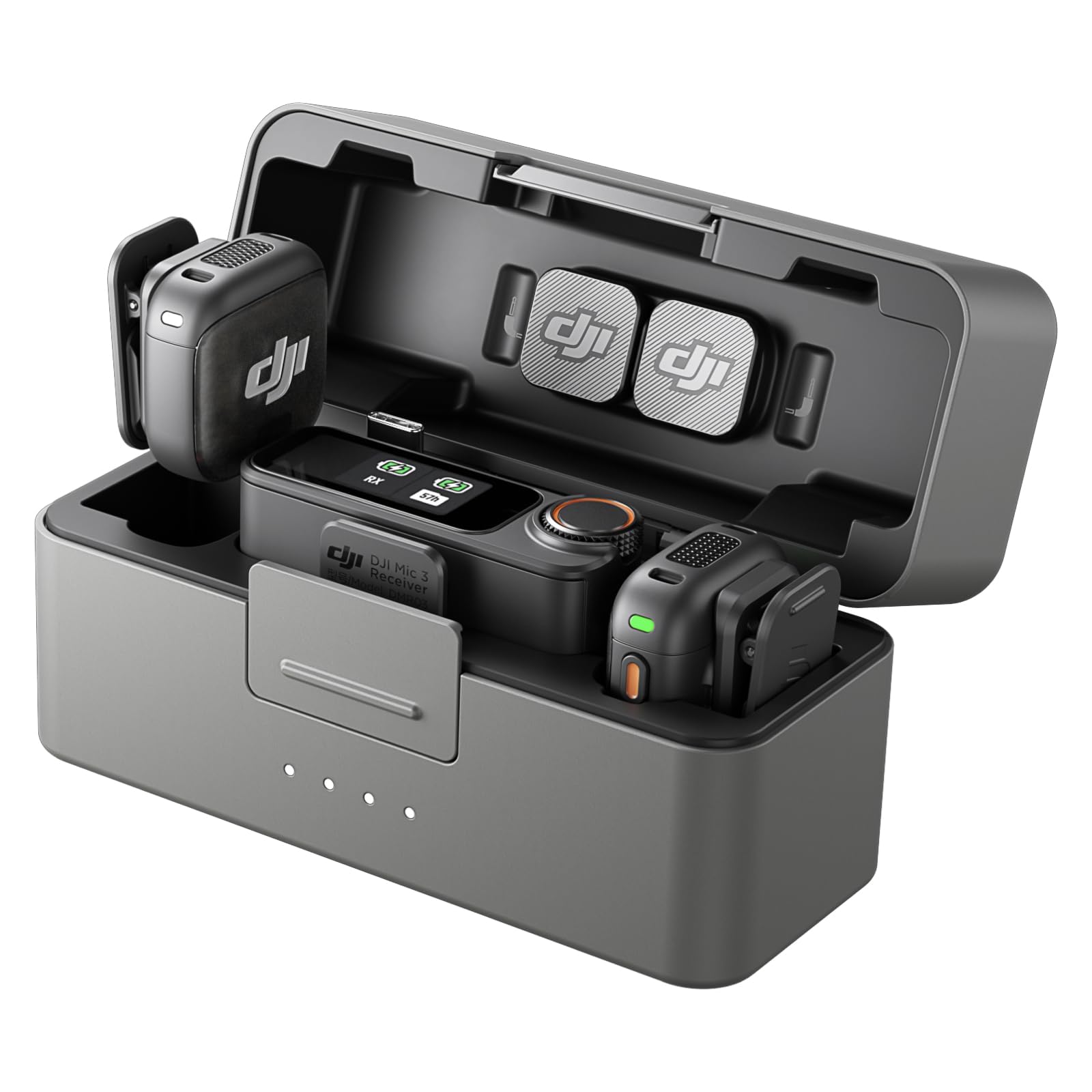 DJI Mic 3 (2 TX + 1 RX + Custodia di ricarica), microfono wireless per iPhone/fotocamera/Android, ultraleggero, controllo del guadagno adattivo per un volume bilanciato, 28 ore di utilizzo, vlog