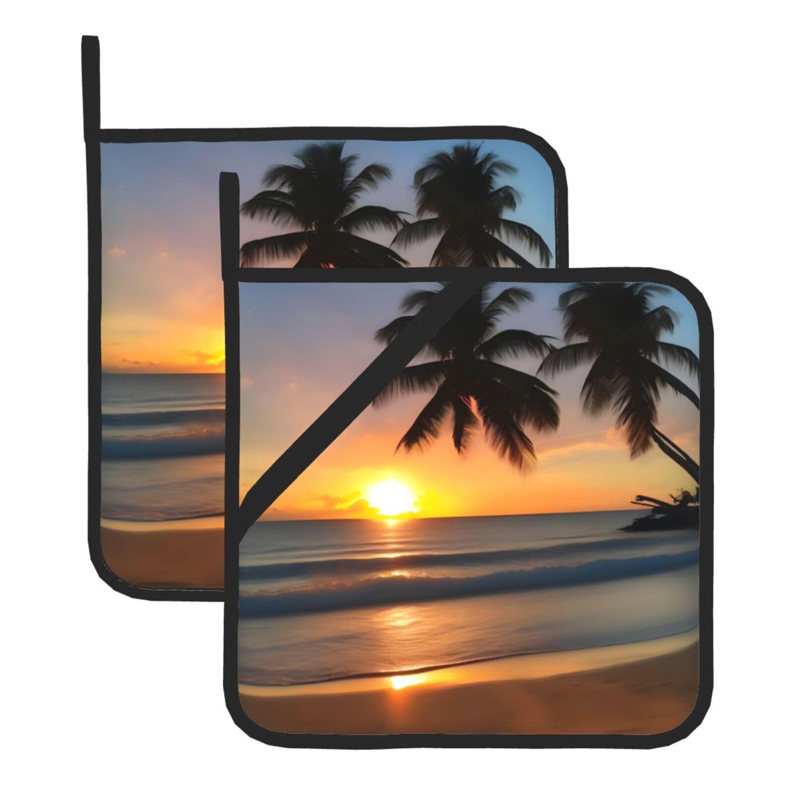 Sunset beach Square Heat Resistant Trivet Set Thick and Durable for Baking Barbecue Cookware Oven