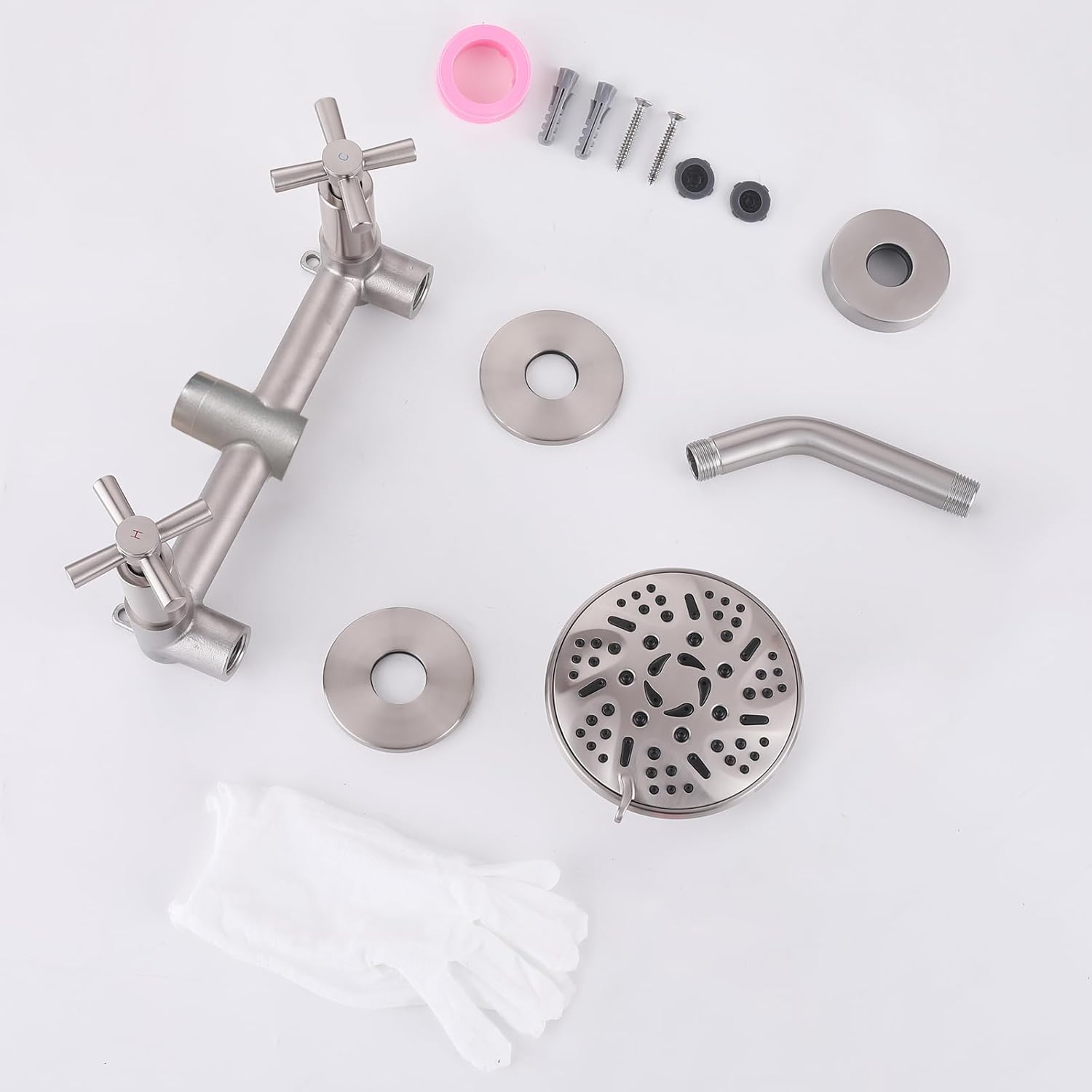 2 Handles Shower Faucet Set,Two Handle Shower Faucet Trim Kit with Rough-in Valve,Wall Mount,Brushed Nickel