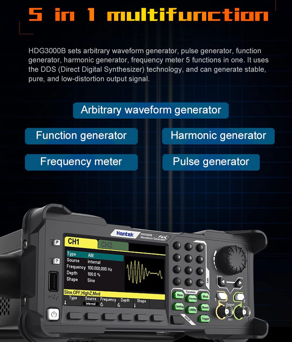 Hantek Qingdao Programmable Arbitrary Function Generator Hantek Qingdao HDG3022B/3012B/3042B/3062B/3082B/3102B 2CH 300MSa/s DDS Function Signal Source Frequency Generator(HDG3042B)