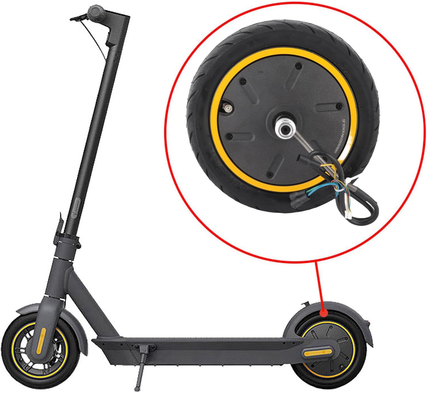 Electric Scooter Hub Motor with Inflatable Tire, 10 inch 350W Rear Wheel Brushless Hub Motor Kit, Waterproof Scooter Wheel Conversion Kit for MAX G30 Electric