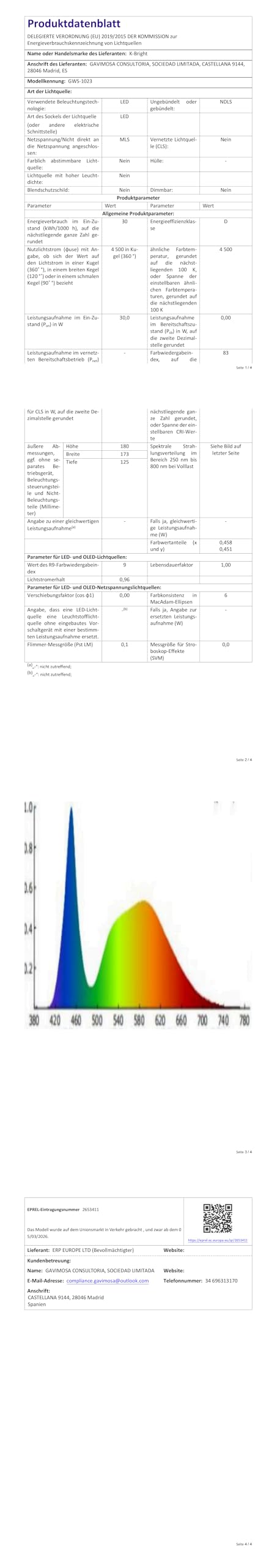 K-Bright 30W Apliques LED Exterior con Sensor de Movimiento Blanc