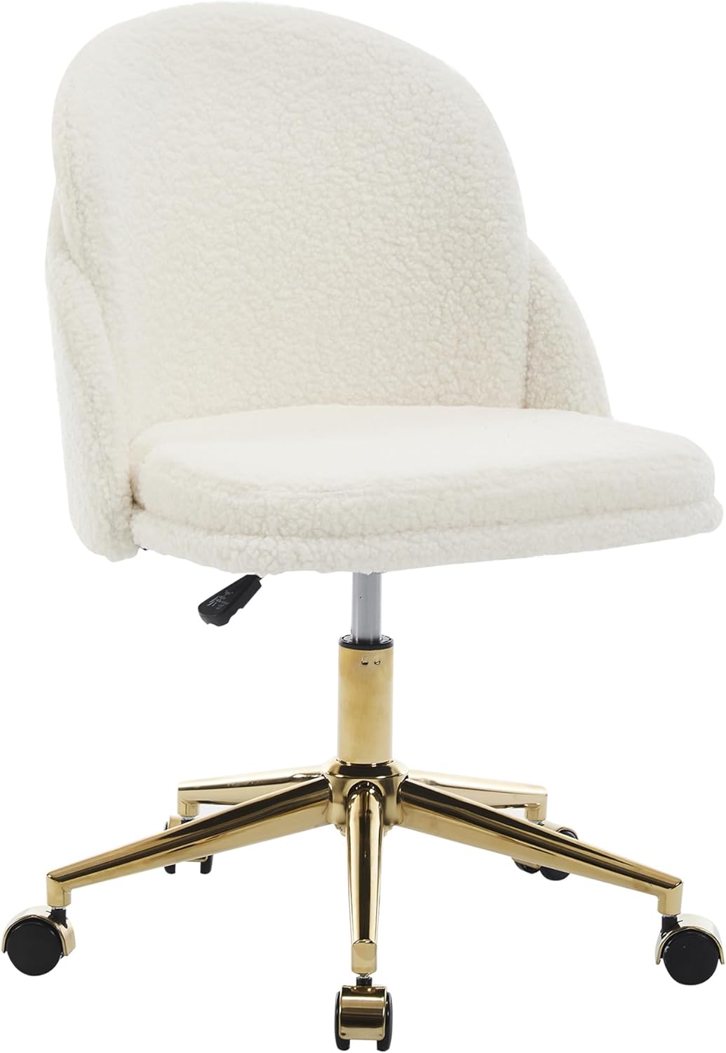Faux Fur Desk Chair, Comfy Plush Makeup Vanity Chair Modern Upholstered Fluffy Swivel Chair with Wheels Silver Metal Base, Height Ajdustable for Girls, Home Office Living Dressing Room Bedroom, Black