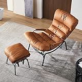 ovios Glider Rocking Chair with Ottoman, Mid-Century Modern Recliner Chair with Footrest, Comfy Gliding Rocker Lazy Accent Armchair for Living Room Bedroom, Suede Leather, Brown