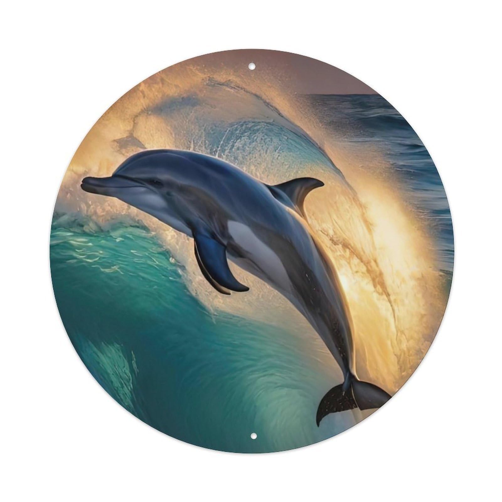 Marine Animal Dolphins Leaping Out of The Water at Sunset Metal Tin Sign
