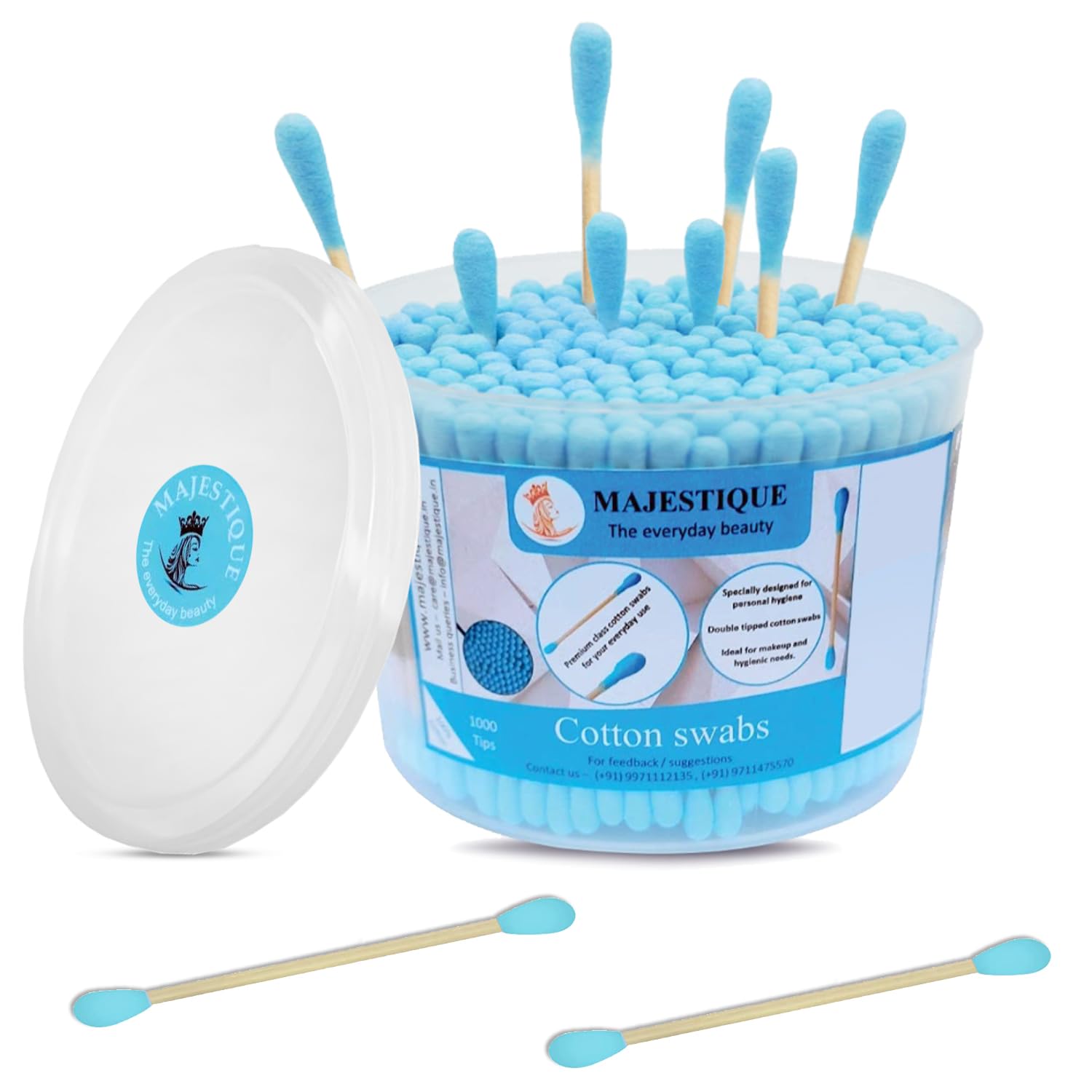 Majestique Cotton Swabs 500 Count Double Round Thick Tips, 100% Biodegradable & Environment-Friendly Cotton Swab Stick Multi-Functional Tool for Cleaning Needs-image-0