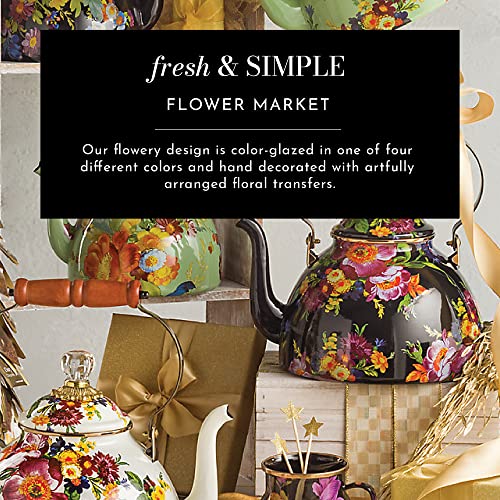 Mackenzie-Childs Flower Market Enamel Whistling Tea Kettle, Decorative Tea Kettle, White #TOP2