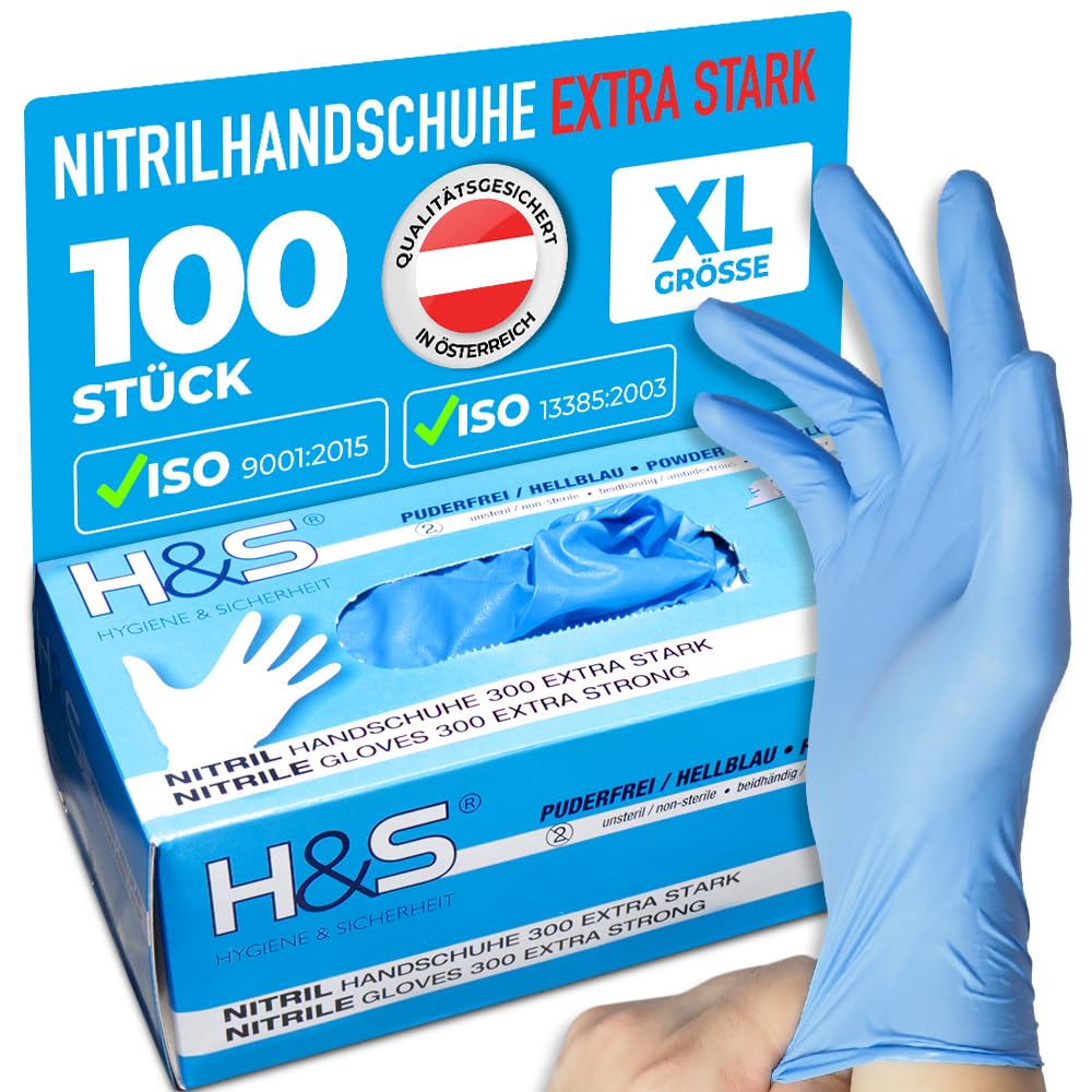 ISC Hygiene & Safety Nitrilhandschuhe L, Einweghandschuhe, Einmalhandschuhe, Kochhandschuhe Lebensmittel - puderfrei non latex latexfrei - Gummihandschuhe Einweg - 100 Stück Größe 10 XL, blau