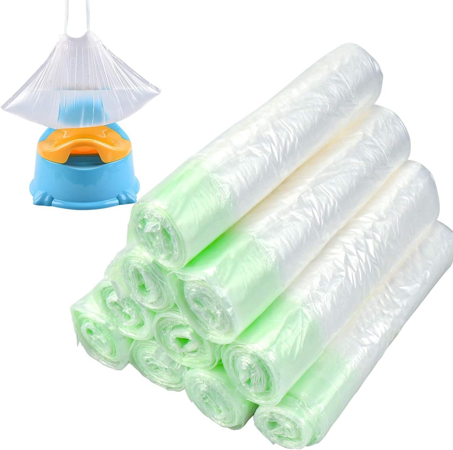 ALING 100pcs Portable Potty Chair Liners with Drawstring Potty Bags Potty Liners Disposable for Baby Toilet Potty Training Seat