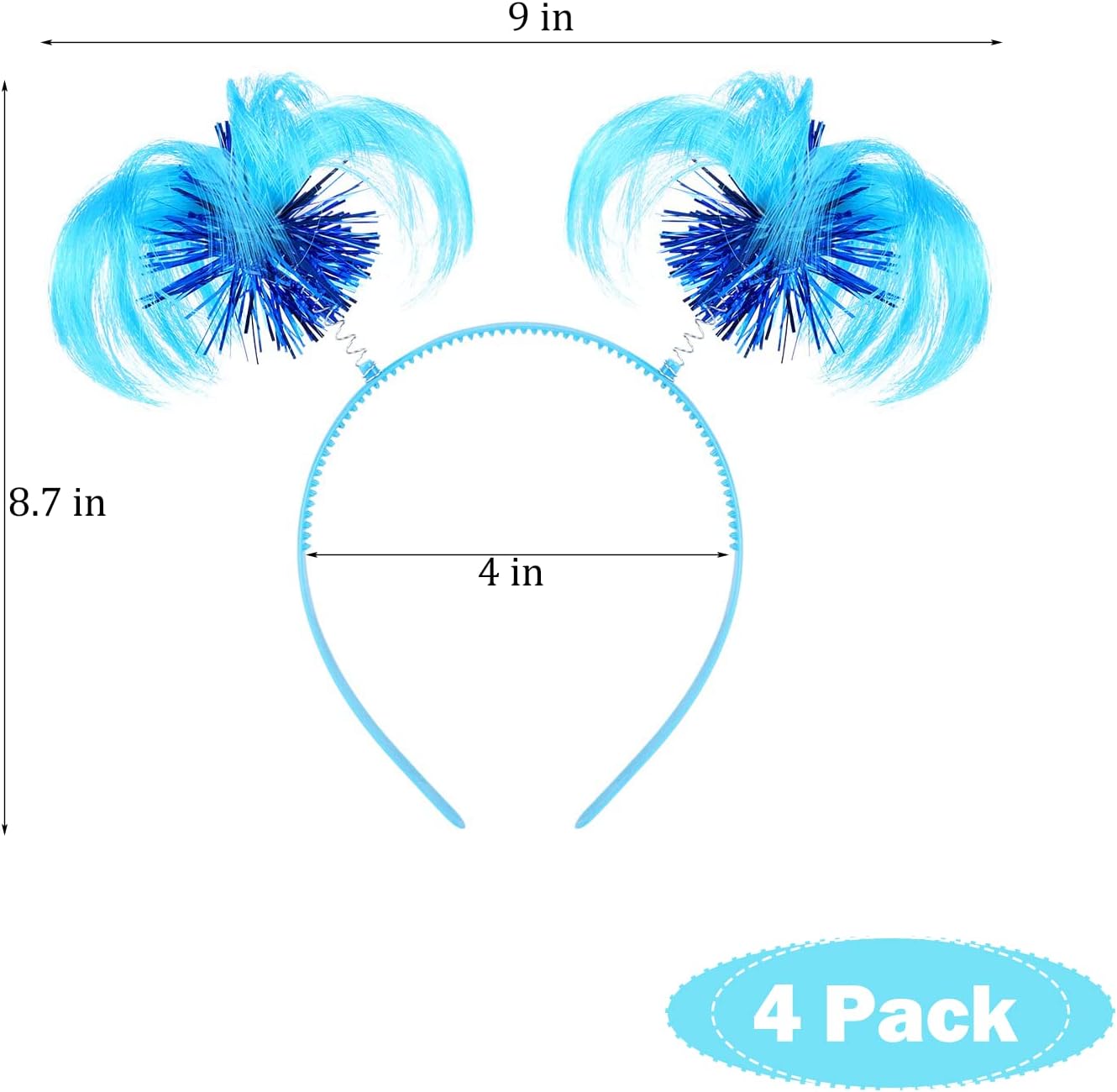 4 Pack Ponytail Headbands, Blue Tinsel Wrapped Headband,Party Feathers Head Bopper Hairband, Independence Day Cosplay Costume Headwear Accessories 4th of July - Image 2