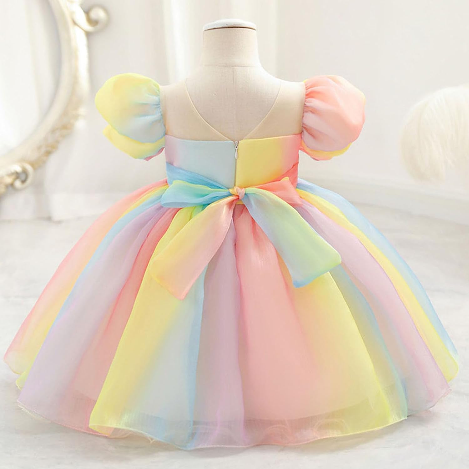Girls Tulle Princess Wedding Baptism Dress Puff Sleeves for Toddler Baby Twirly Babydoll Flare Ball Gown Princess Dresses