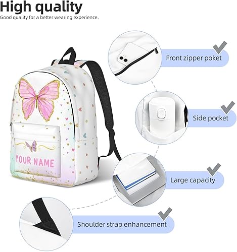 Miniatura 5 de Mochila personalizada para niñas y niños, mochilas personalizadas con nombre para niños, mochila escolar personalizada para viajes, Mariposa,