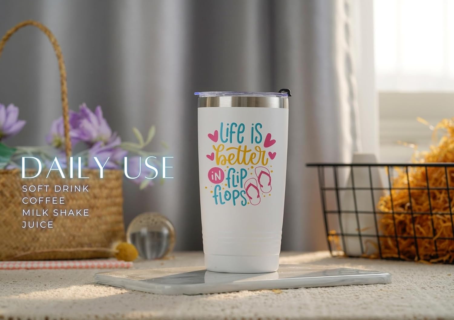 Onebttl Flip Flop Themed Summer Gifts for Women 20oz Stainless Steel Tumbler Beach Lover Gifts for Friend Graduation Gifts for Her Christmas Gifts - Image 6