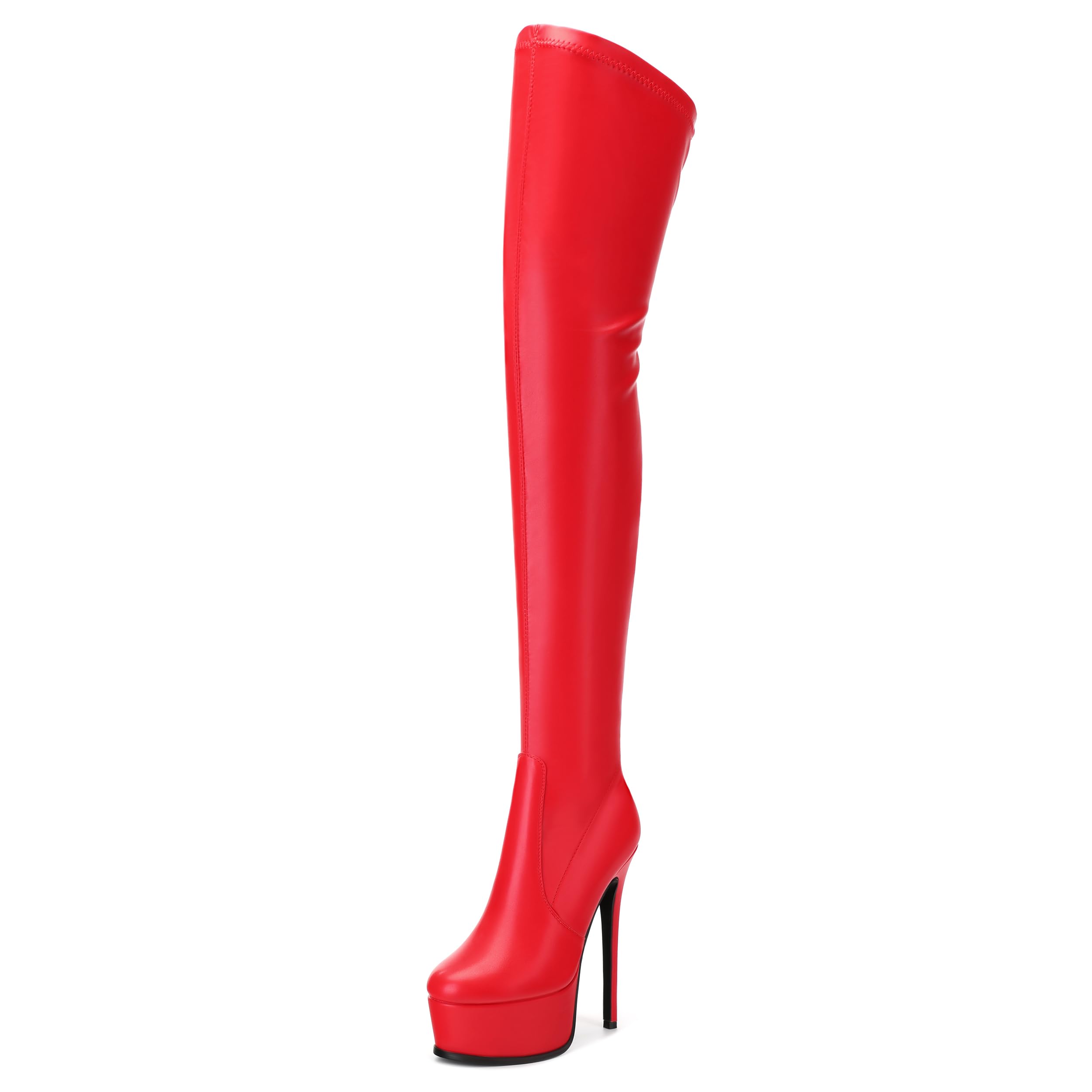 DEMOSHINE Platform Over The Knee Boots for Women Thigh High Stiletto Zipper Round Toe Long Boots Classic Sexy Fashion Tall Boots