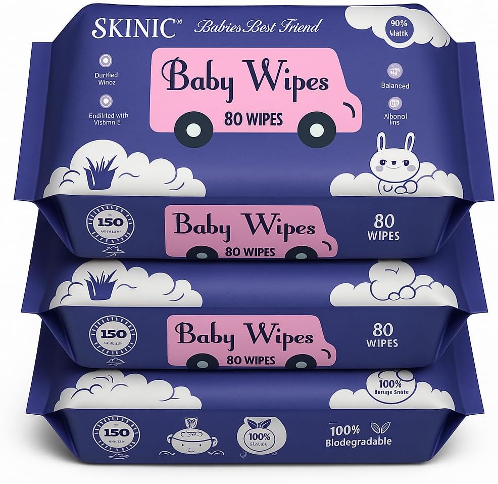 Baby Wipes Combo Offer with Lid | Wet Wipes for Cleaning | Newborn Essentials | Mini Wet Wipes for Kids & Adults Baby Wipes Per Pack 80 Pcs - Skin Friendly Aloe Vera & Vitamin E (Pack of 3)