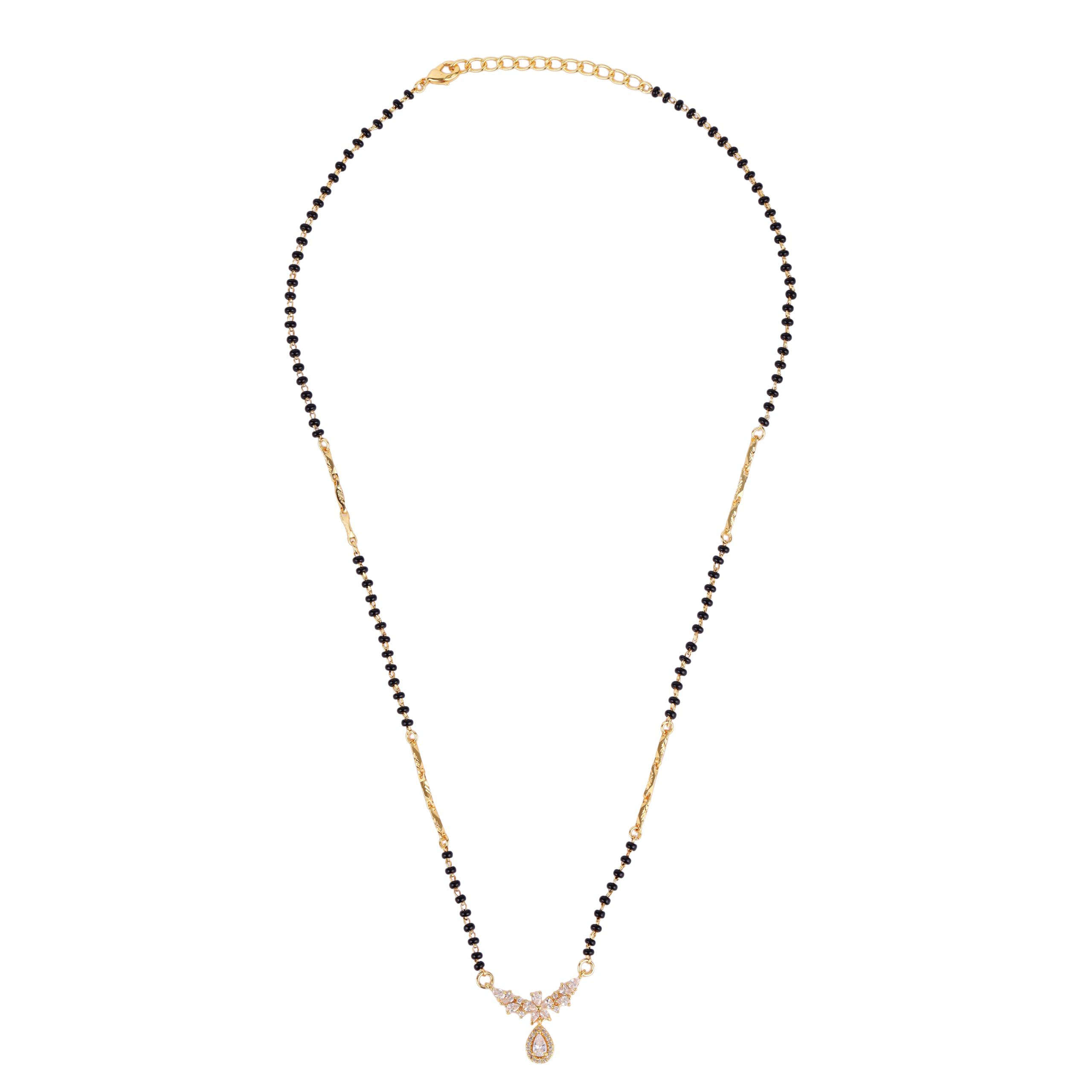 Traditional Graceful Oval and Flower Design Gold Plated Black Beaded Adjustable Chain Mangalsutra For Women-image-35