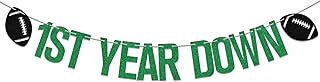1st Year Down Banner, Football 1st Birthday Decorations, 1 Years Old Party Decor, Sports Theme One Year Anniversary Party Supplies Green Black Glitter